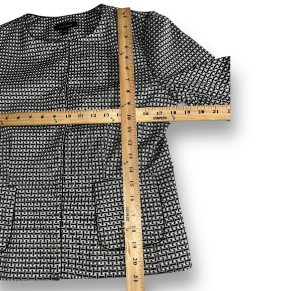 ANN TAYLOR Basket Weave Print Collarless Blazer Snap Button Jacket Black S - Picture 8 of 9